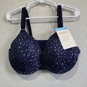 Warner's Navy Blue Floral Full-Coverage Bra